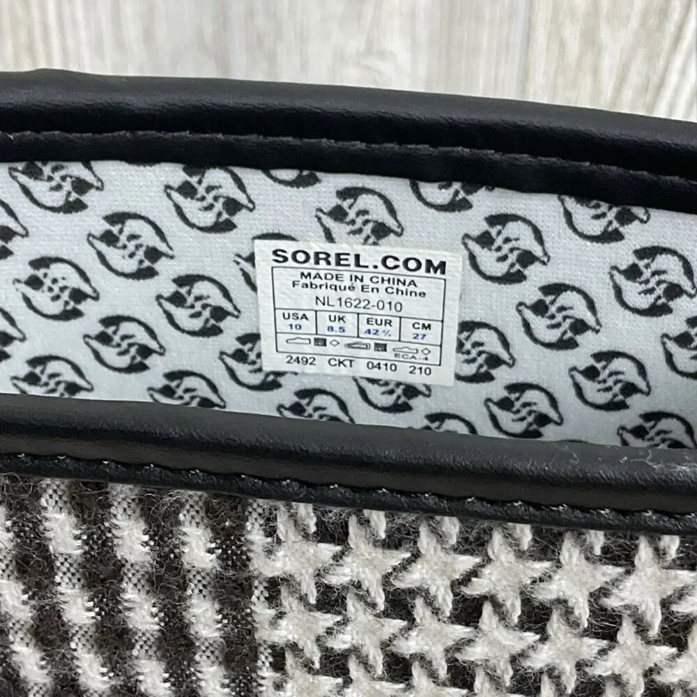 Sorel Tremblant Rain Boots Womens 10 Houndstooth Plaid Black NL1622